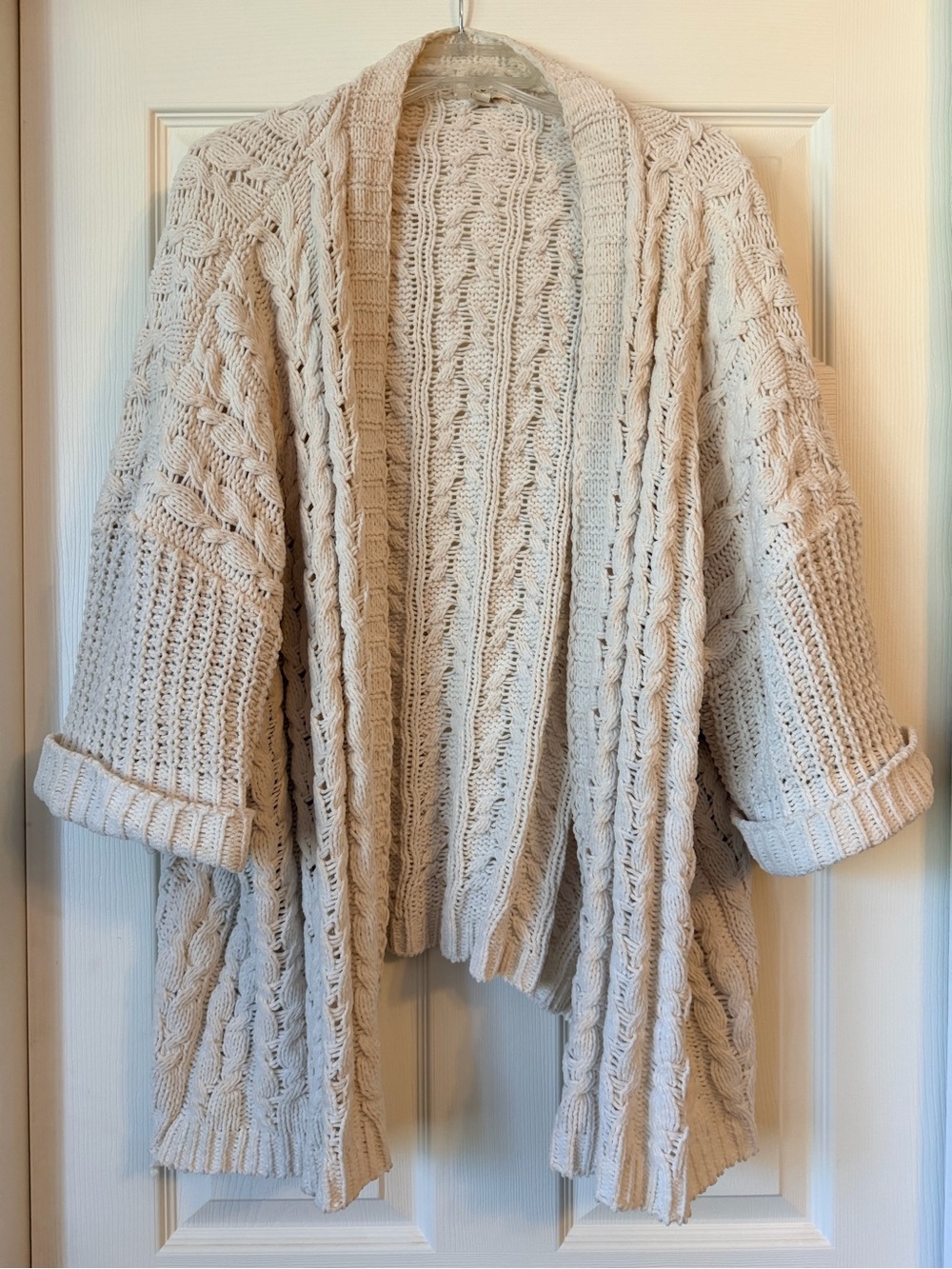 Umgee Cream Open-Front Cable Knit Cardigan